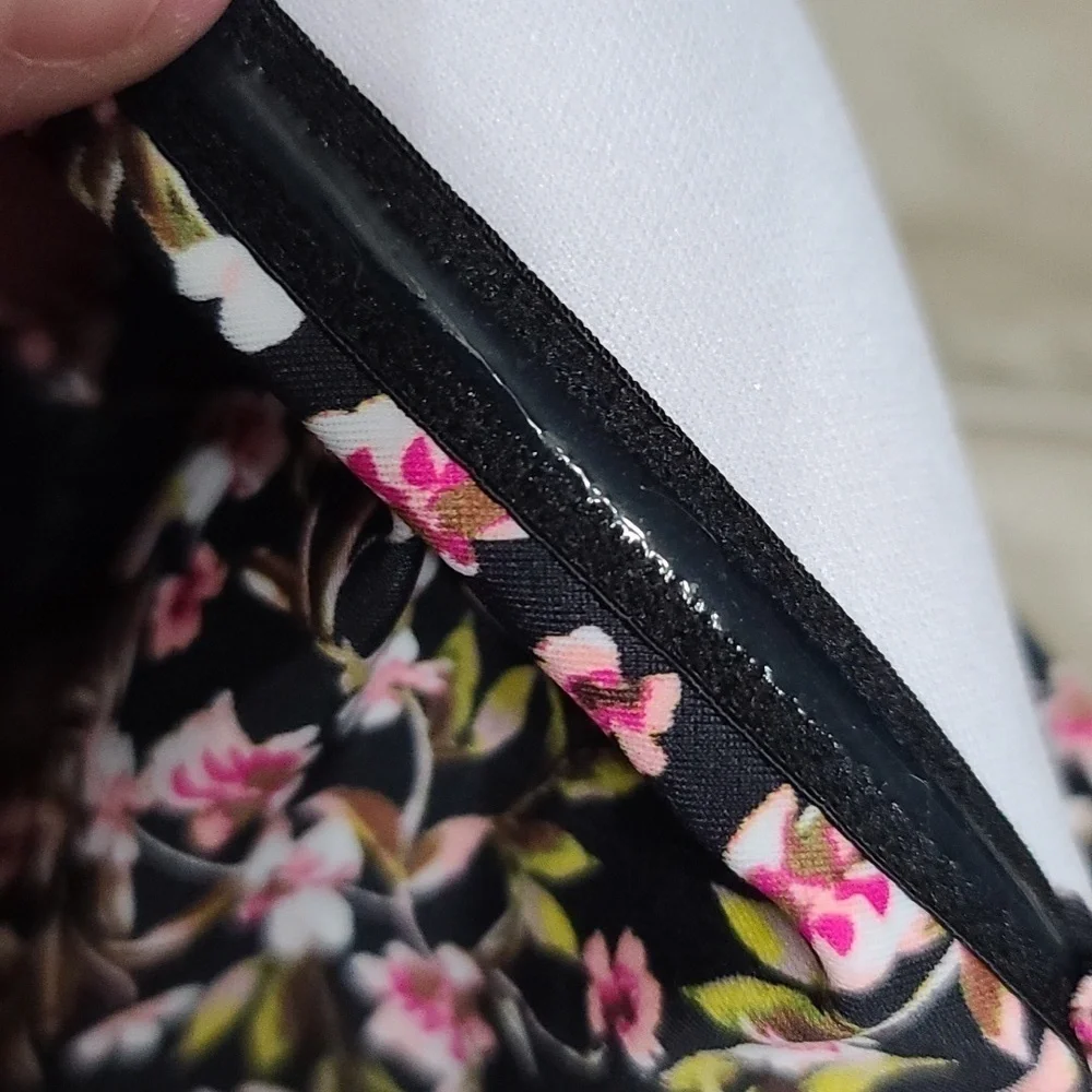 NWOT Kona Sol Womens Swimsuit Black Pink‎ Floral Ruffle Adjustable Straps Sz L